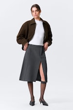 Dark Grey - Asymmetric Linen-Blend Suiting Skirt - 0