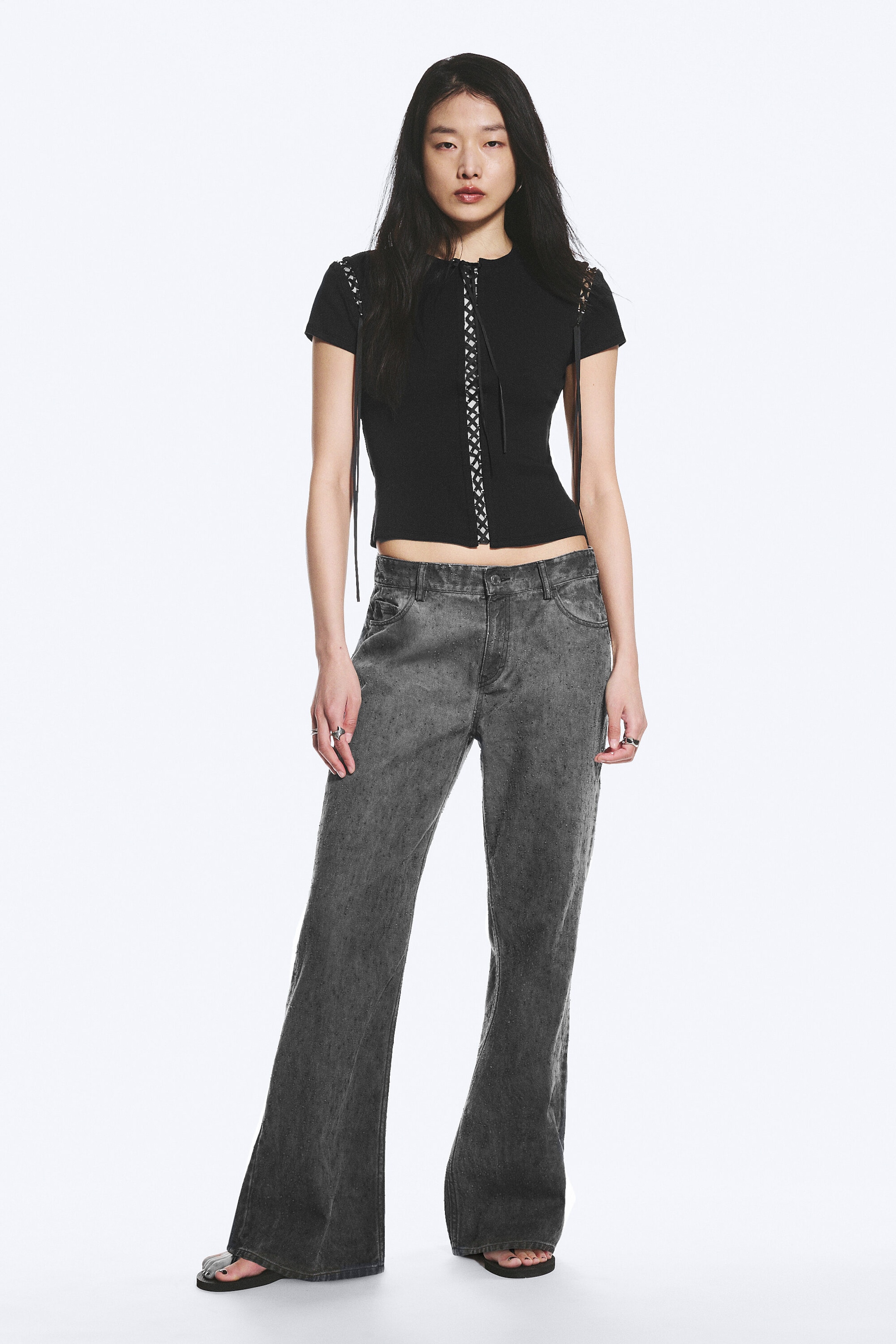 Mörkgrå - Lediga Lågmidjade Bootcut-byxor - 0