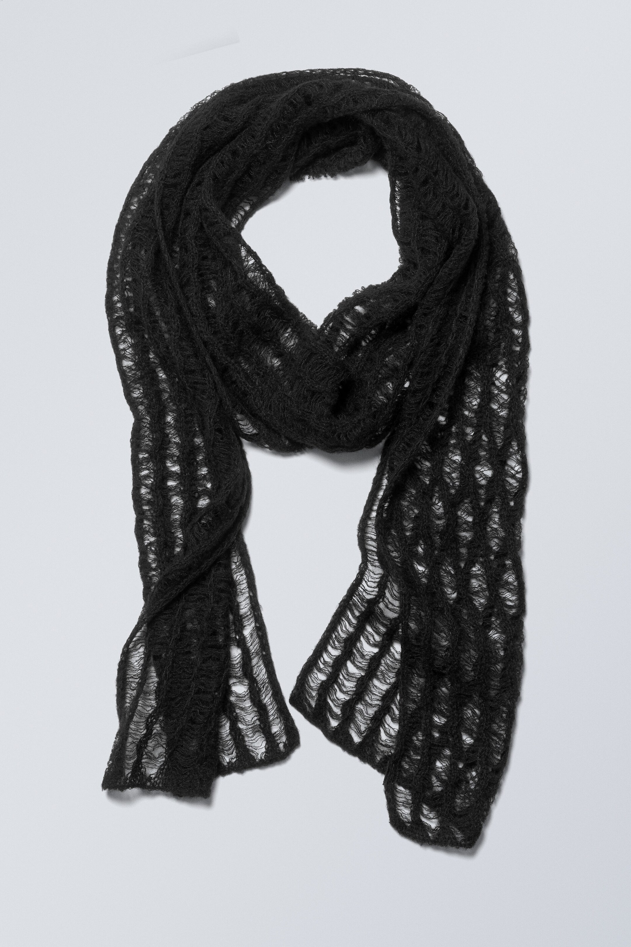 Black - Wool Blend Net Scarf - 1