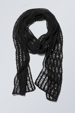 Black - Wool Blend Net Scarf - 1