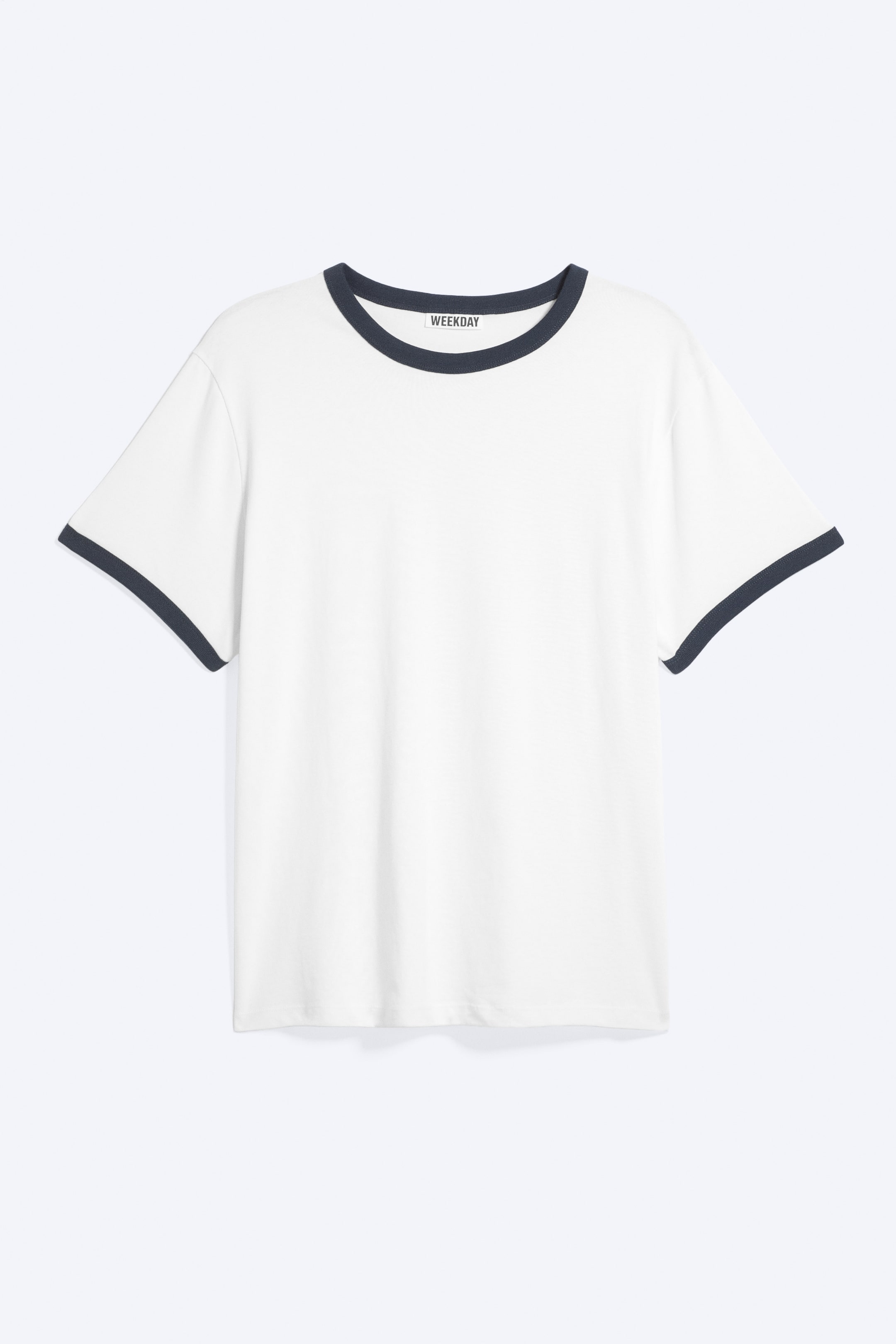 Agrandir l'image: Katoenen T-shirt met contrasterende boord en korte mouwen - Binding Wit - Blauw - HOMME | H&M BE 1