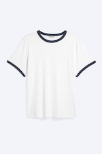 White - Blue Binding - Short-Sleeved Contrast Trim Cotton T-shirt - 0