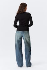 Schwarz - Ribbed Long-Sleeved Cardigan - 2