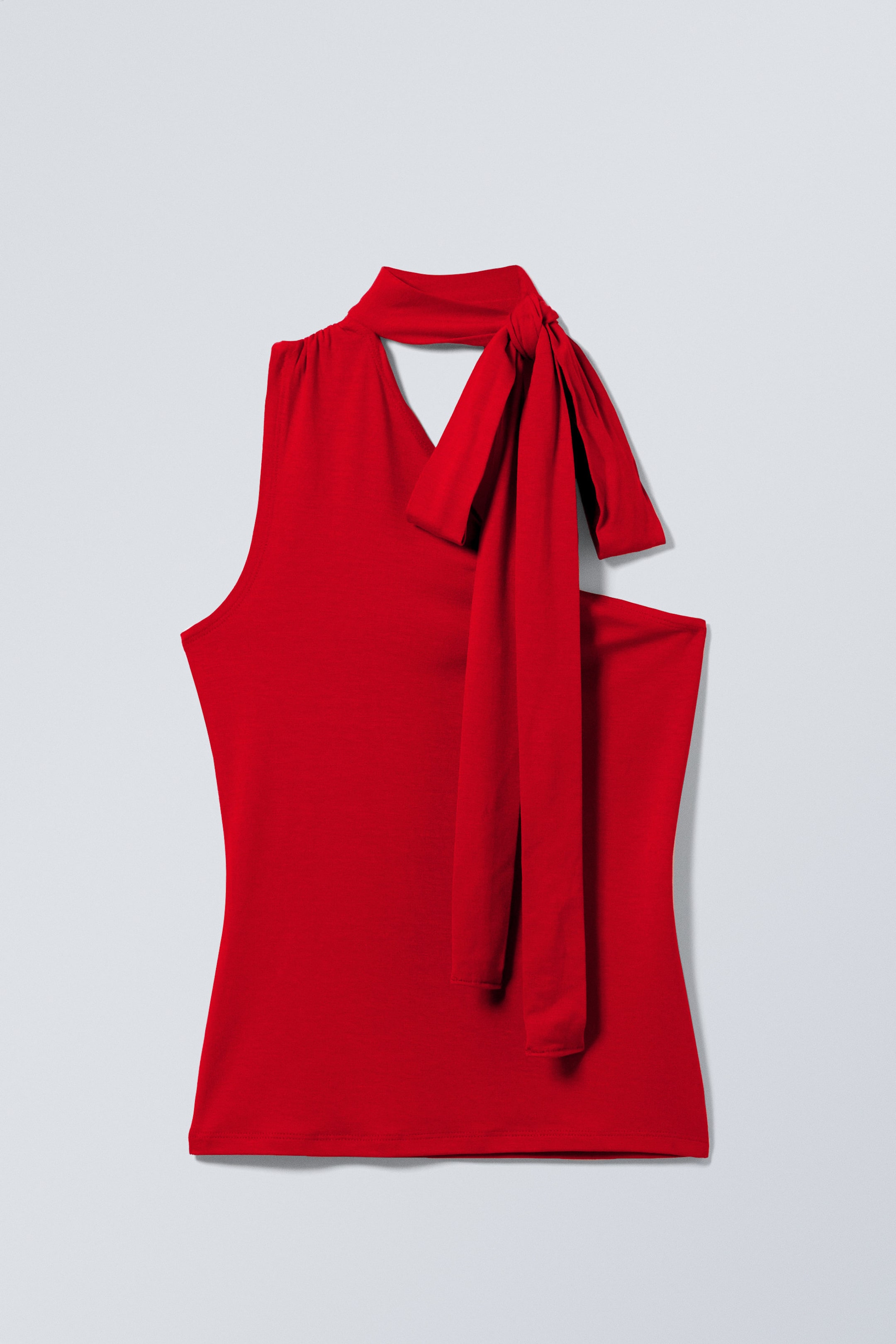 Red - Lyocell One-shoulder Tie Top - 1