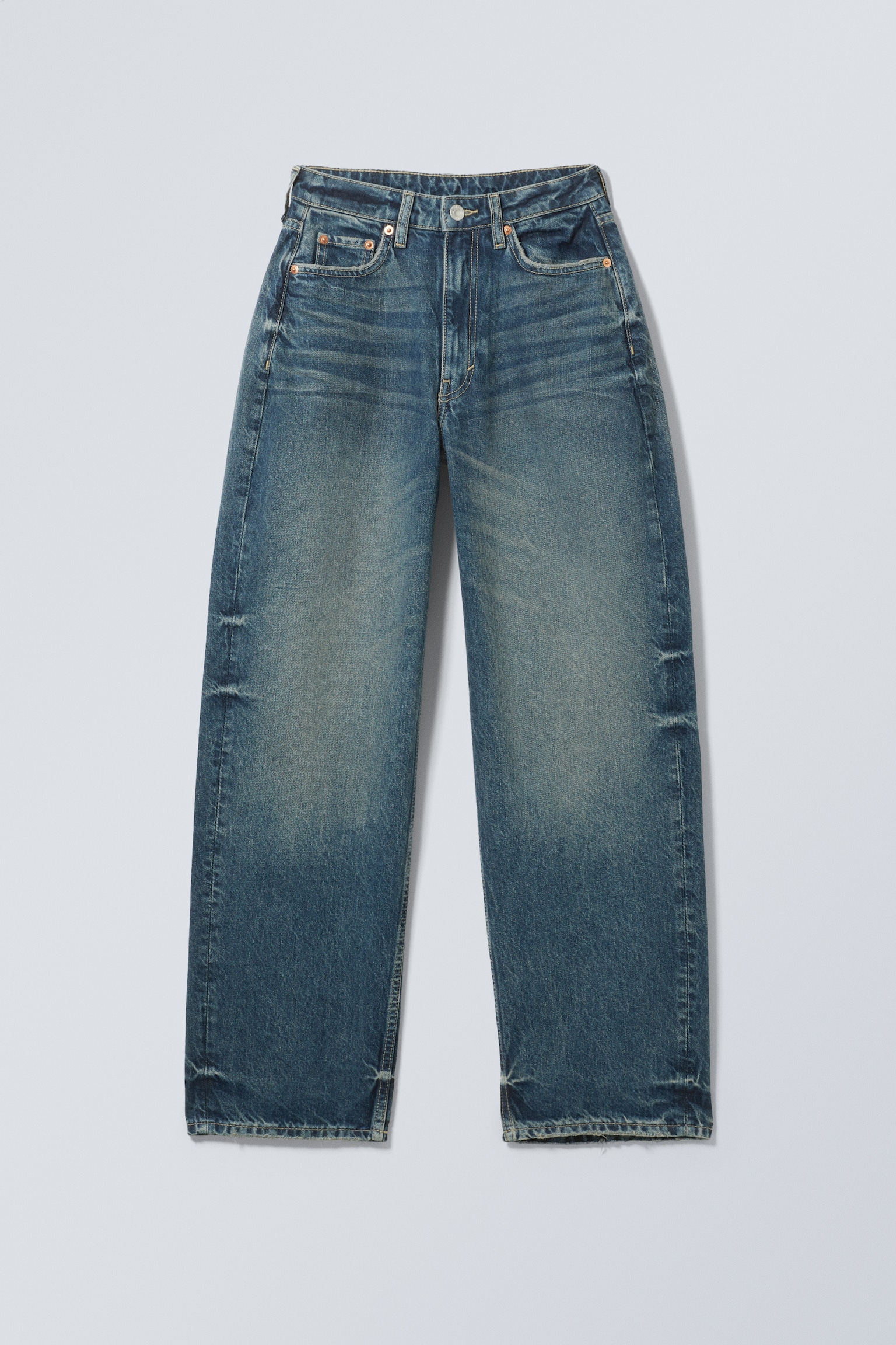 Halo Curve højtaljede regular jeans med vide ben - Moss Blue – mørkeblå/Black Rinse – sort/Morning Blue - Mørk Blå