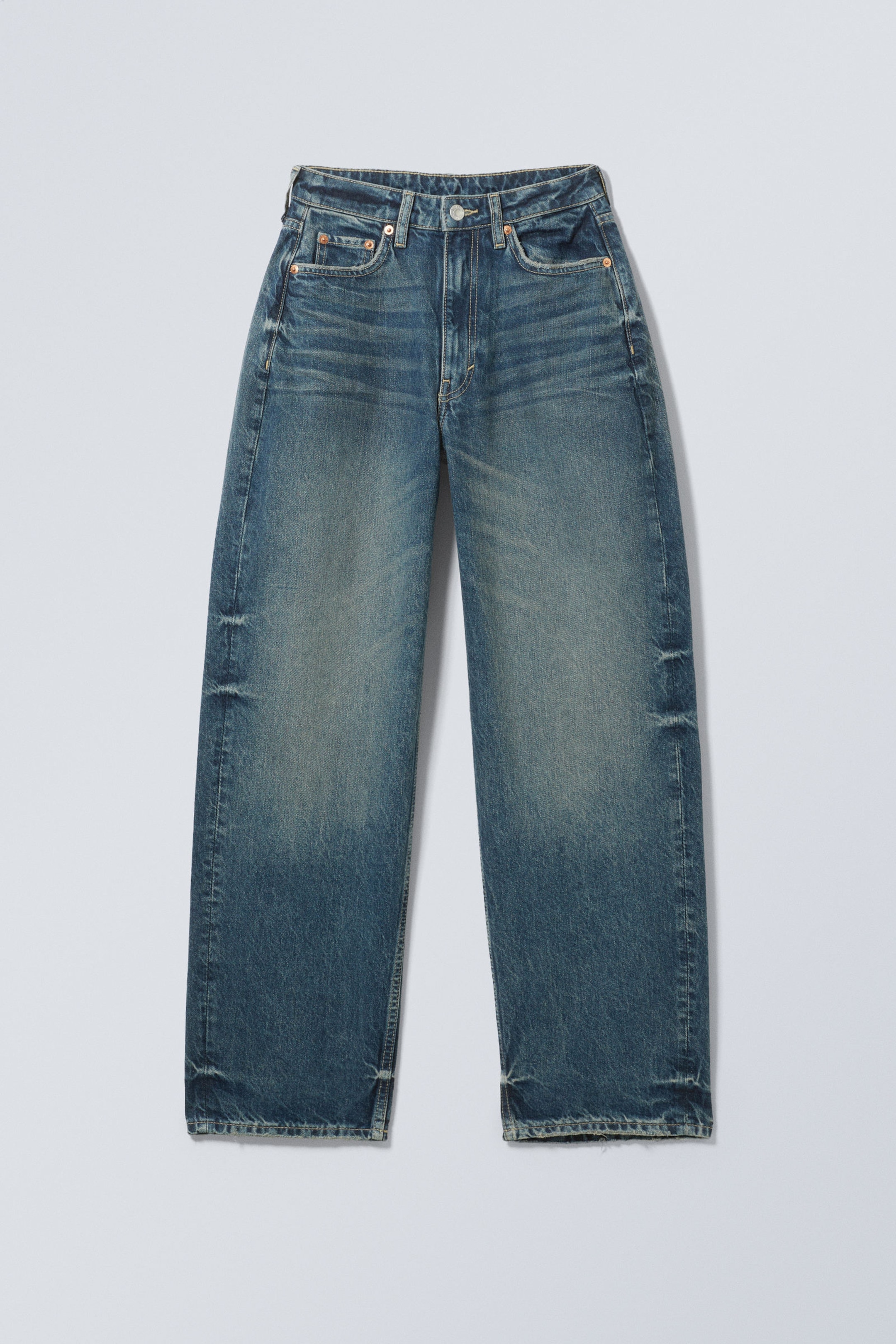 Moss Blue - Mörkblå - Halo Curve High Waist Regular Wide Leg Jeans - 5