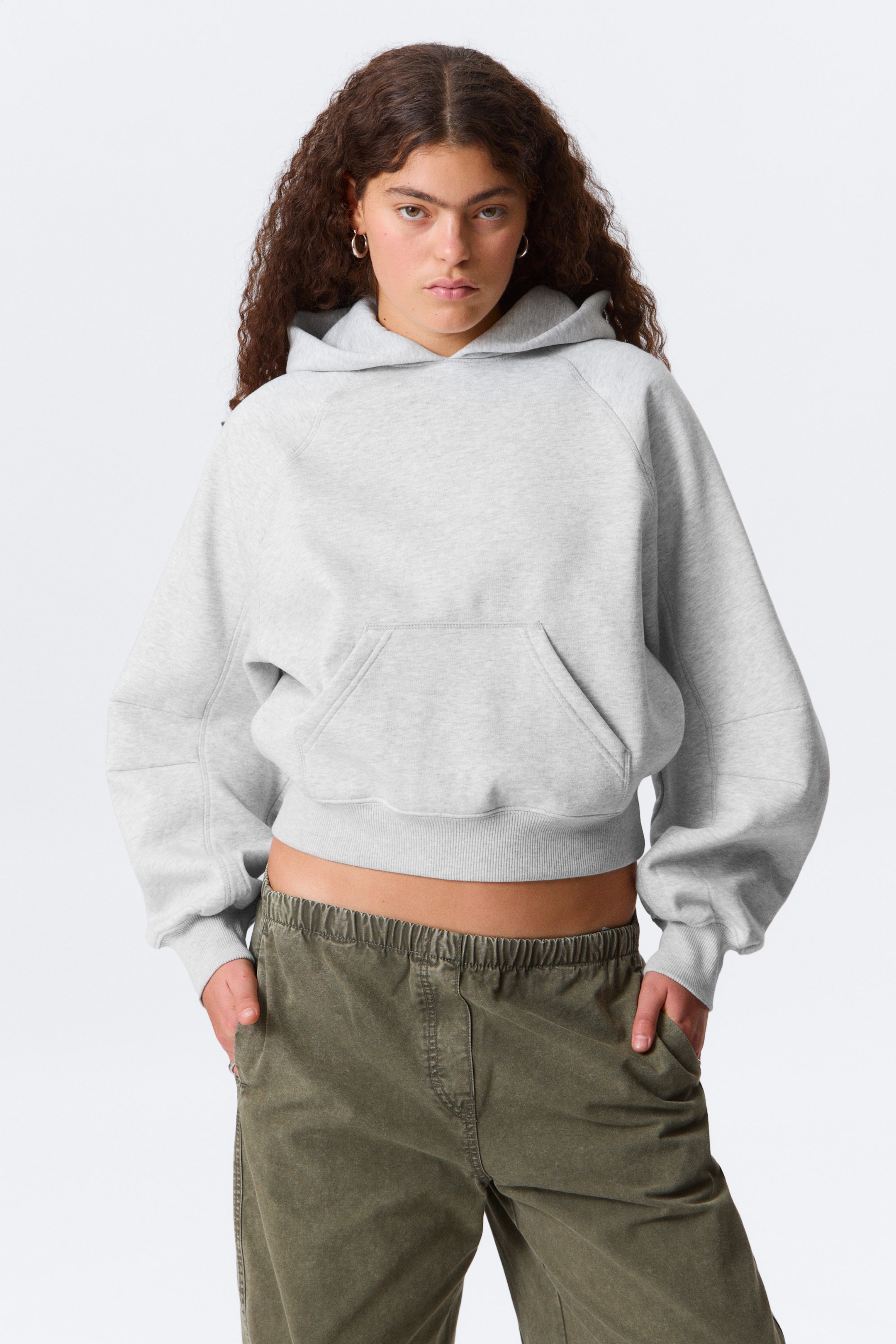 Grey Melange - Raglan-Sleeved Boxy Hoodie - 1