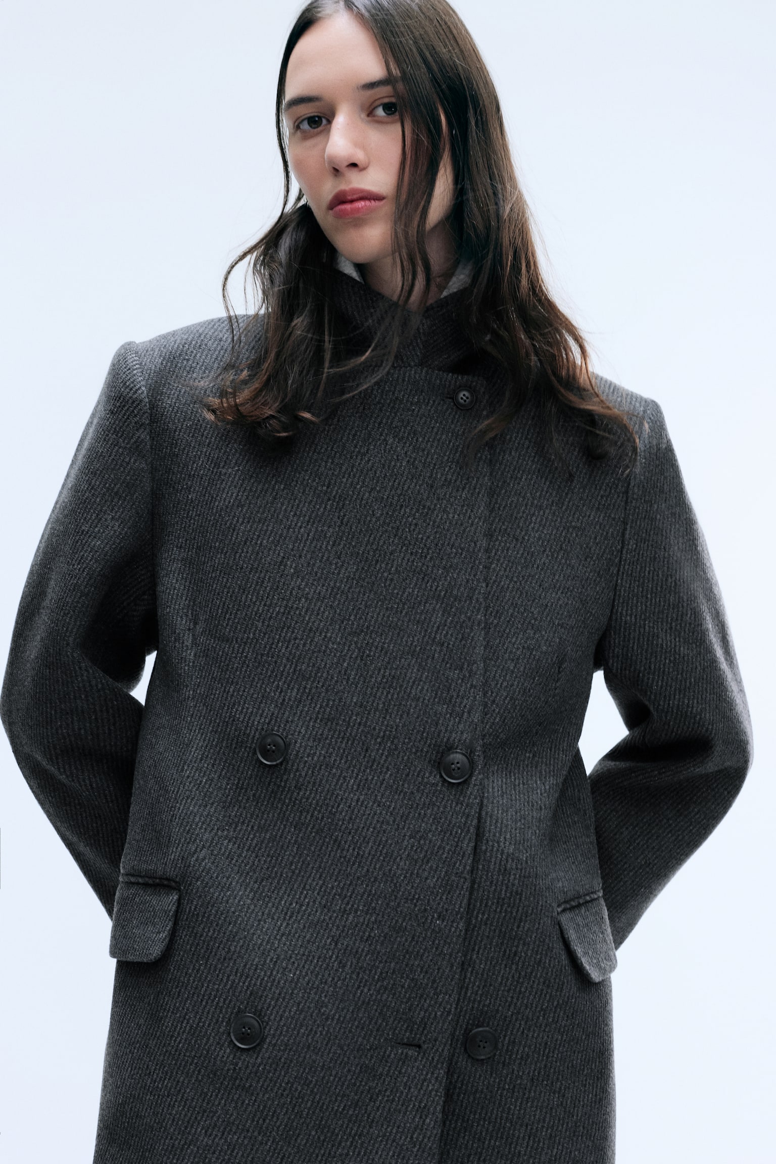 LOGAN MANTEAU CROISÉ EN LAINE MÉLANGÉE - Gris foncé chiné/Noir/Marron chiné/Gris foncé rayé - 1