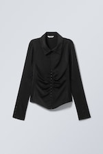 Noir - Chemise ajustée en satin - 0