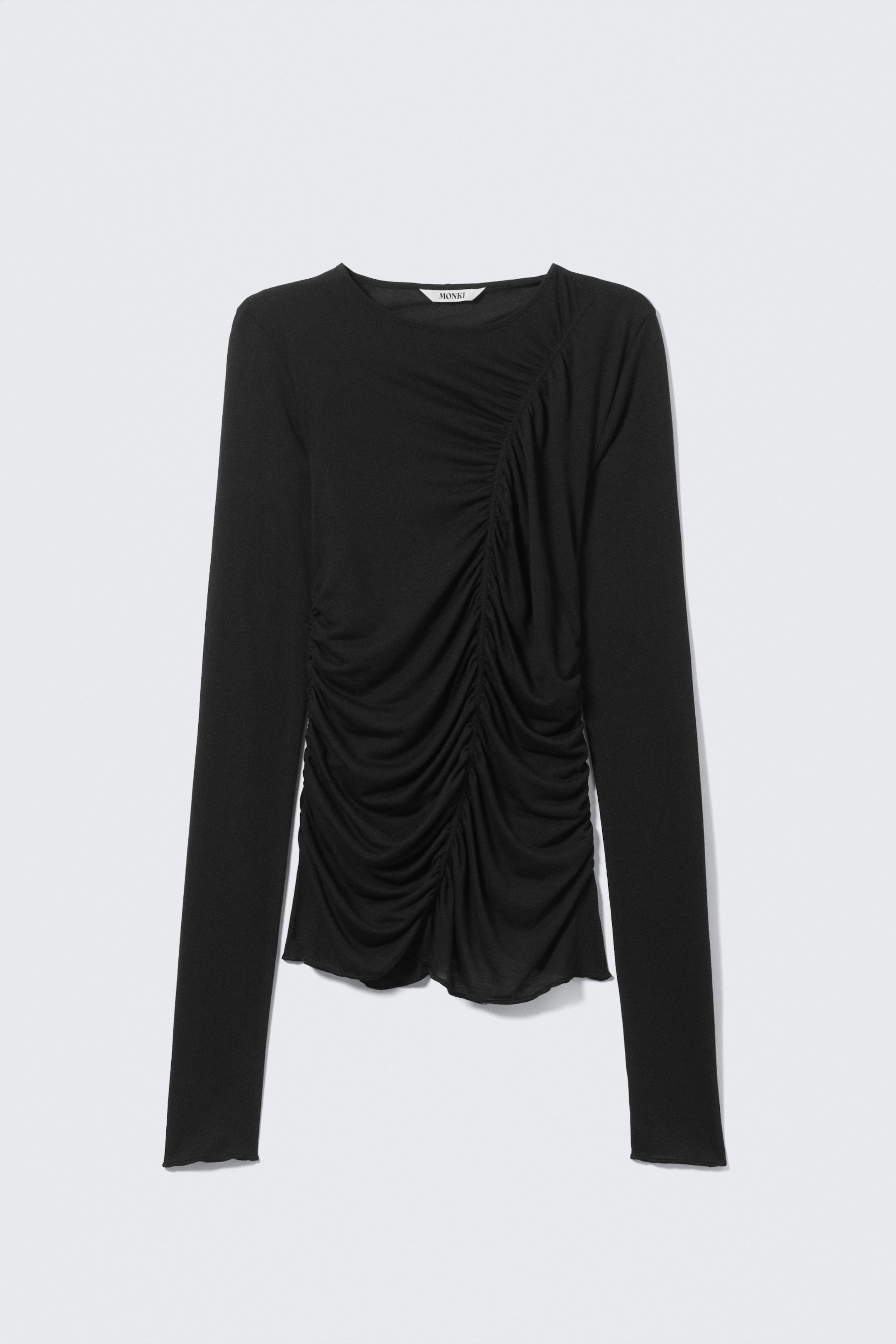 Schwarz - Gerafftes Longsleeve-Top - 3