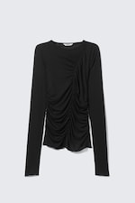Schwarz - Gerafftes Longsleeve-Top - 3