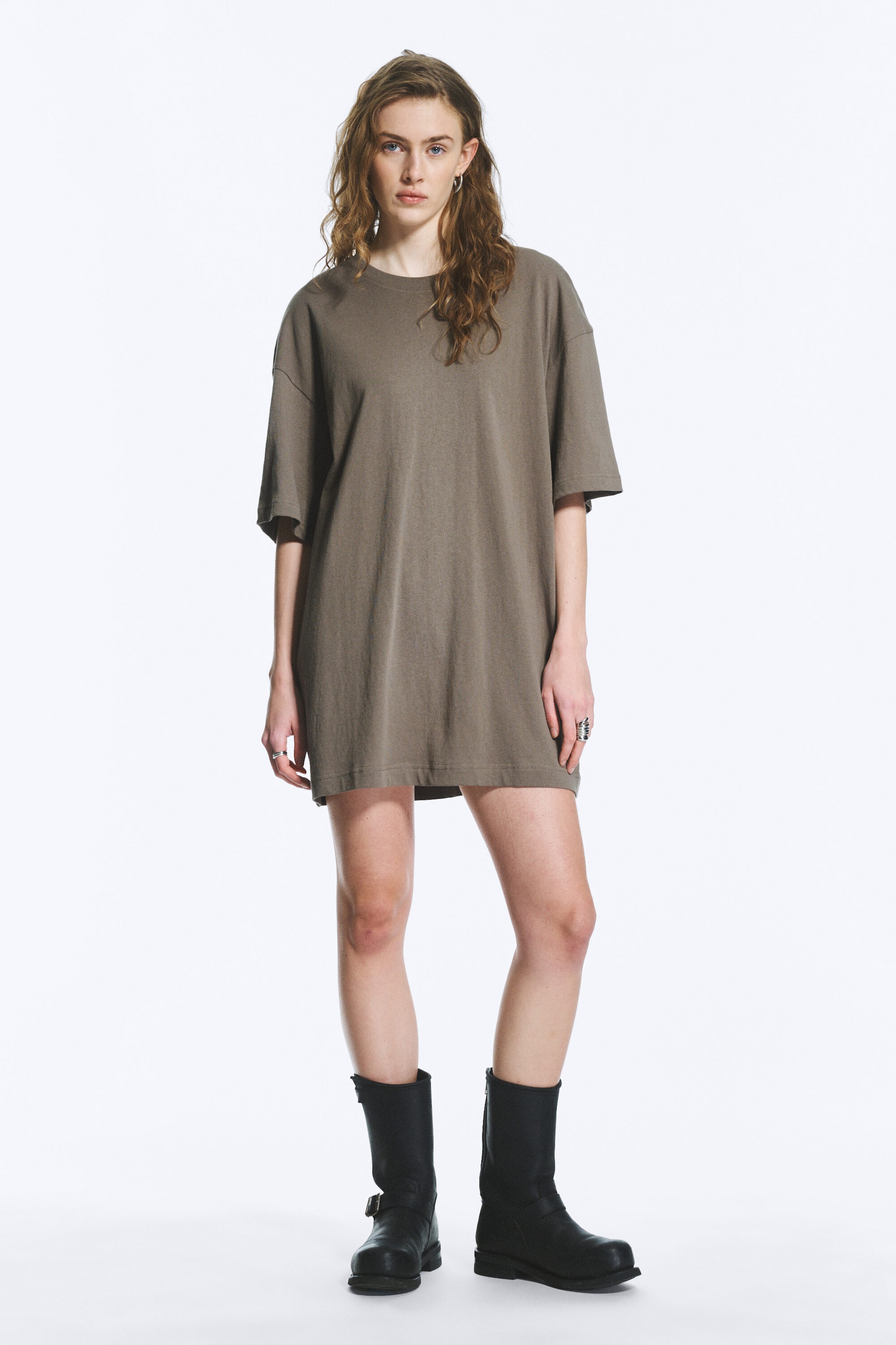 Dusty Grey - Oversized Cotton T-shirt Dress - 1