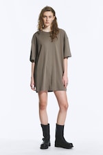 Staubgrau - Oversized T-Shirtkleid aus Baumwolle - 0