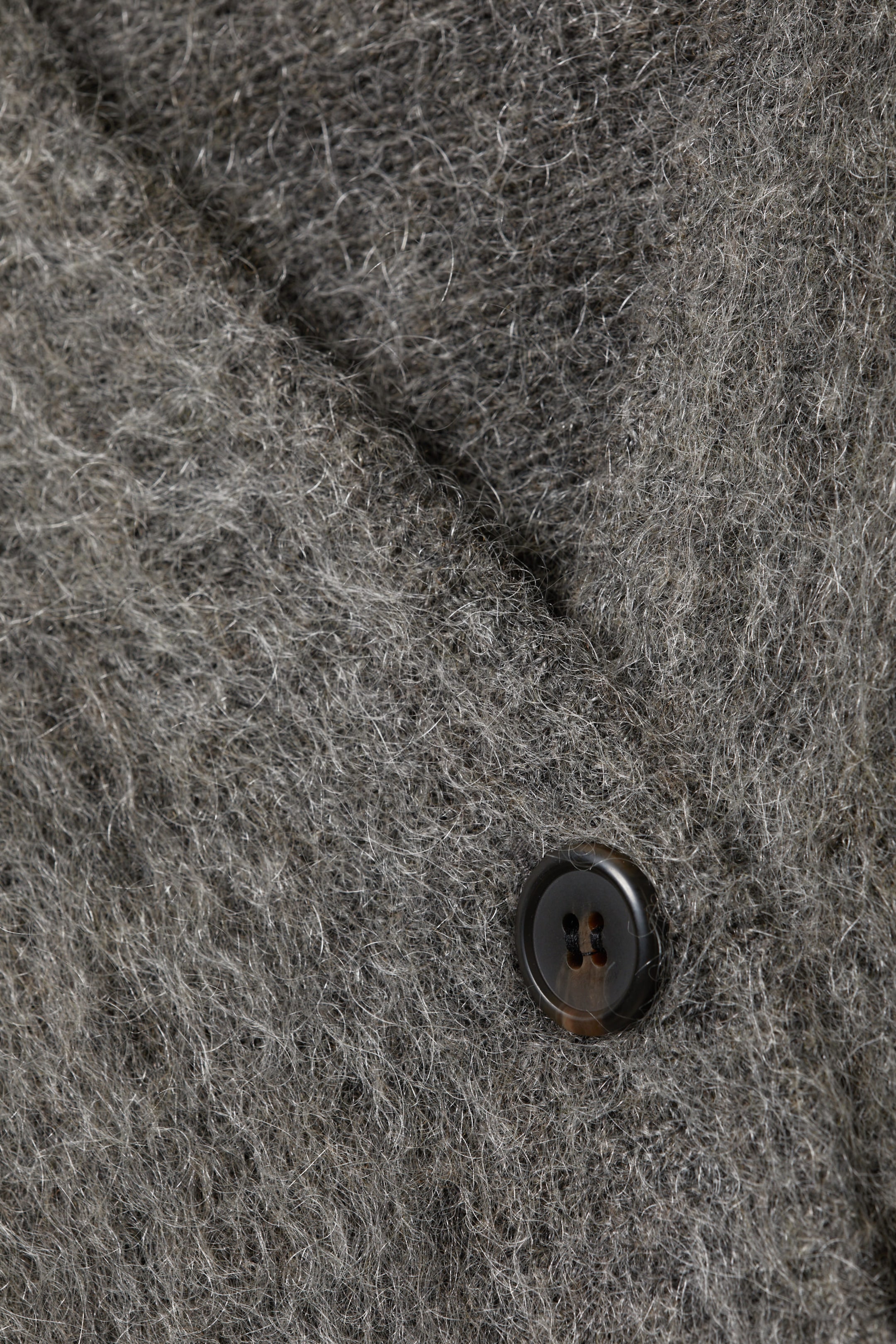 Dark Grey - Loose Fit Mohair Blend V-Neck Cardigan - 5