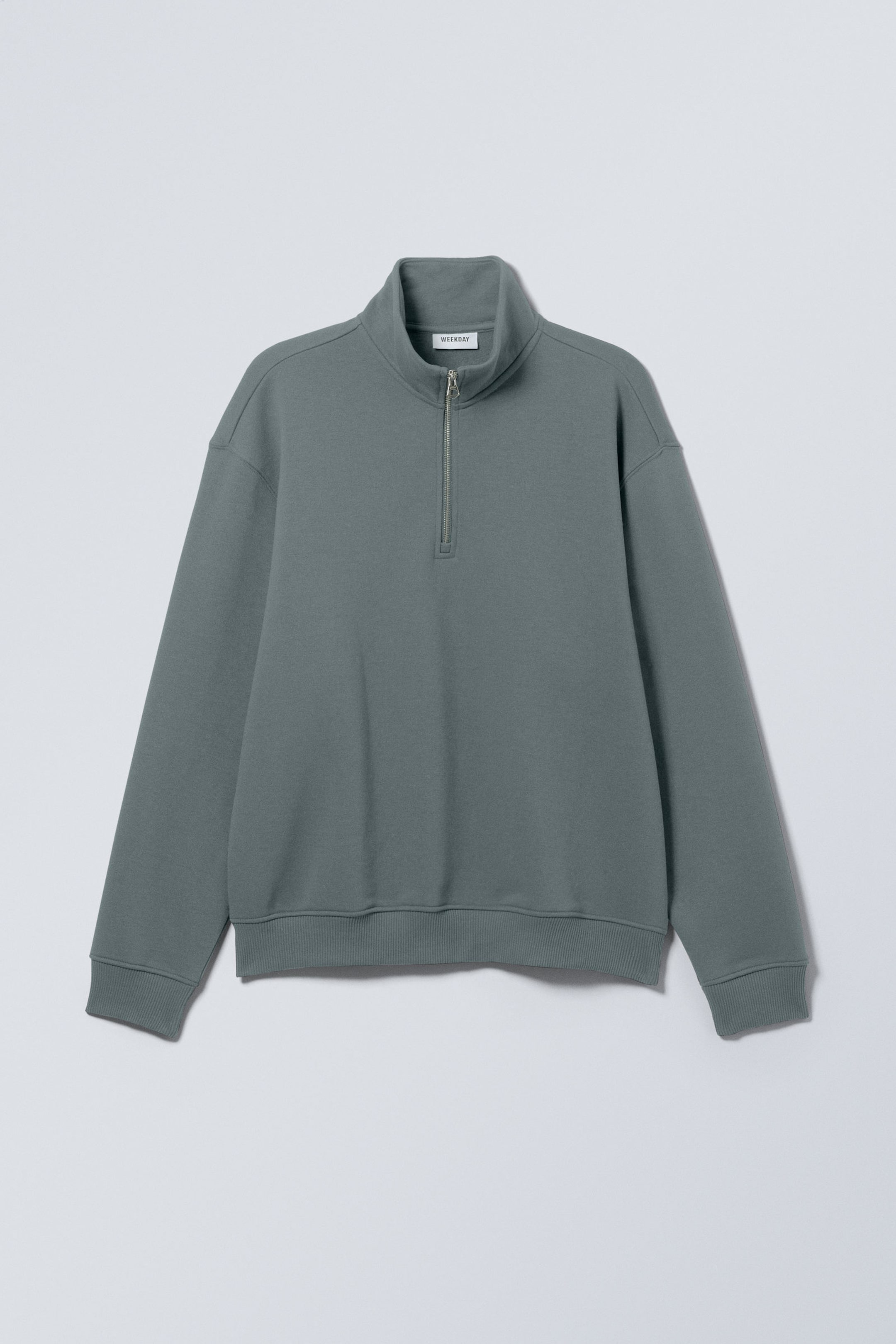 Dunkles Türkis - Lockerer, schwerer Pullover mit Teilreißverschluss - 0