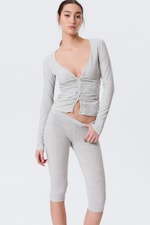 Ljus gråmelerad - BELLE B RYNKAD V-RINGAD CARDIGAN - 0