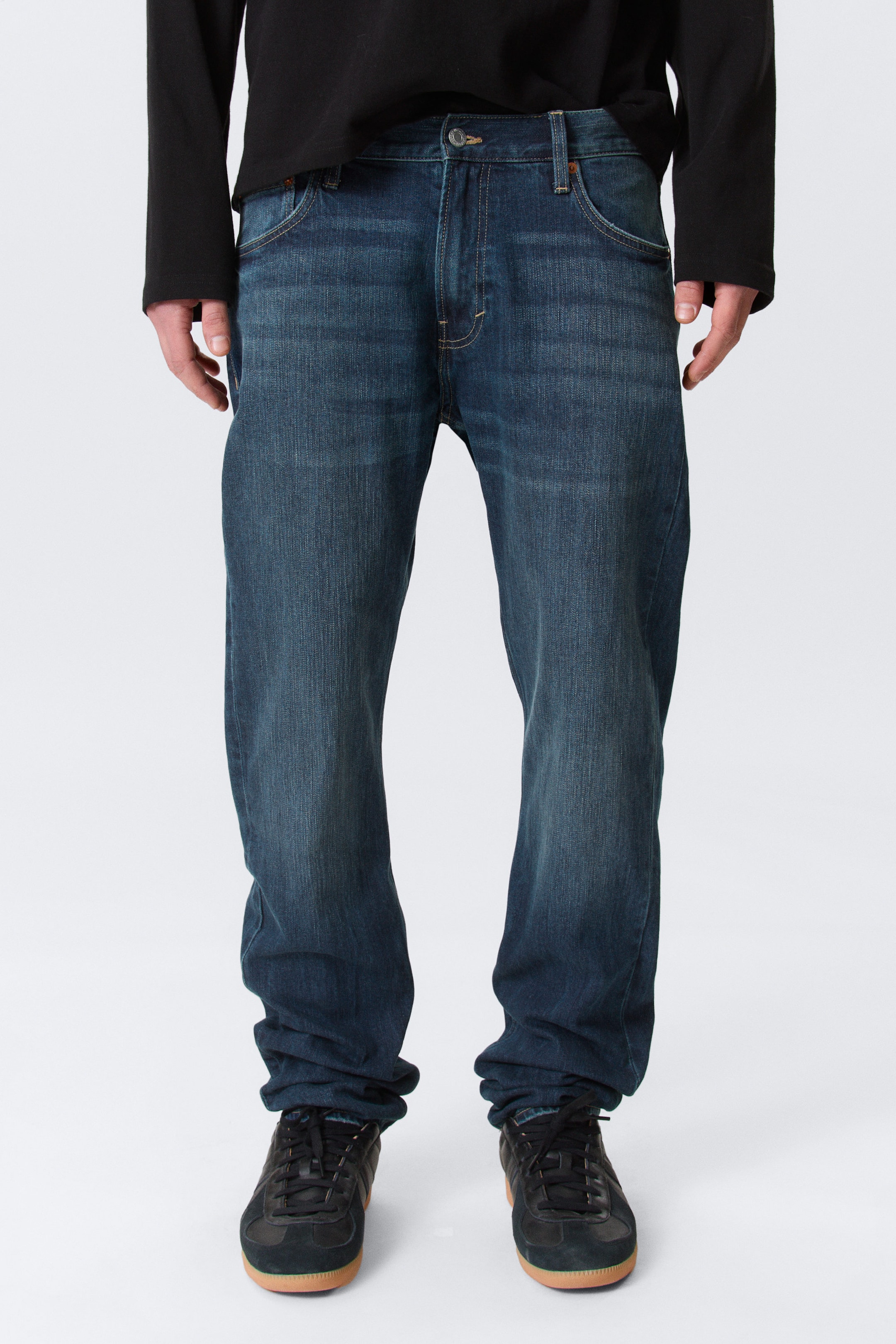 Deep Sea Blue - Dark Blue - Orion Mid Rise Slim Fit Straight Leg Jeans - 2