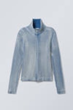 Verwaschenes Blau - Zip-Cardigan mit Stehkragen im Washed-Look - 0