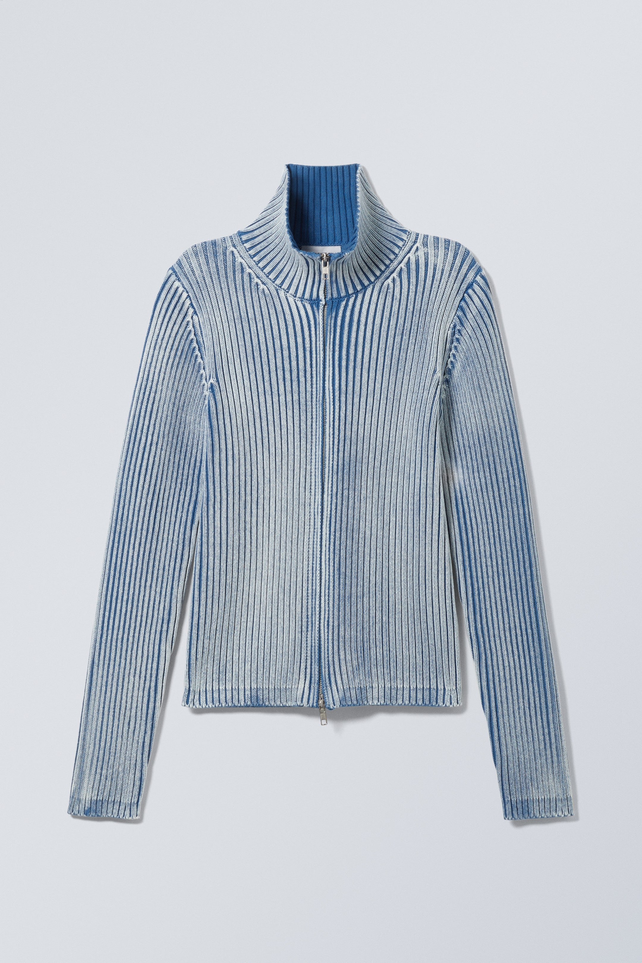 Blauw met wassing - Vest met wassing, rits en opstaande boord - 0