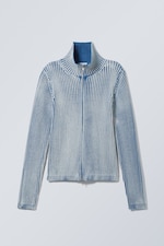 Blauw met wassing - Vest met wassing, rits en opstaande boord - 0