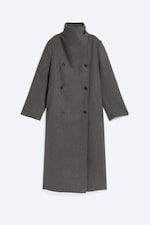 Dark Grey Melange - Oversized kåpe i ullblanding med traktkrage - 9