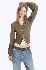 Taupe - Cardigan En Maille À Col V - 0