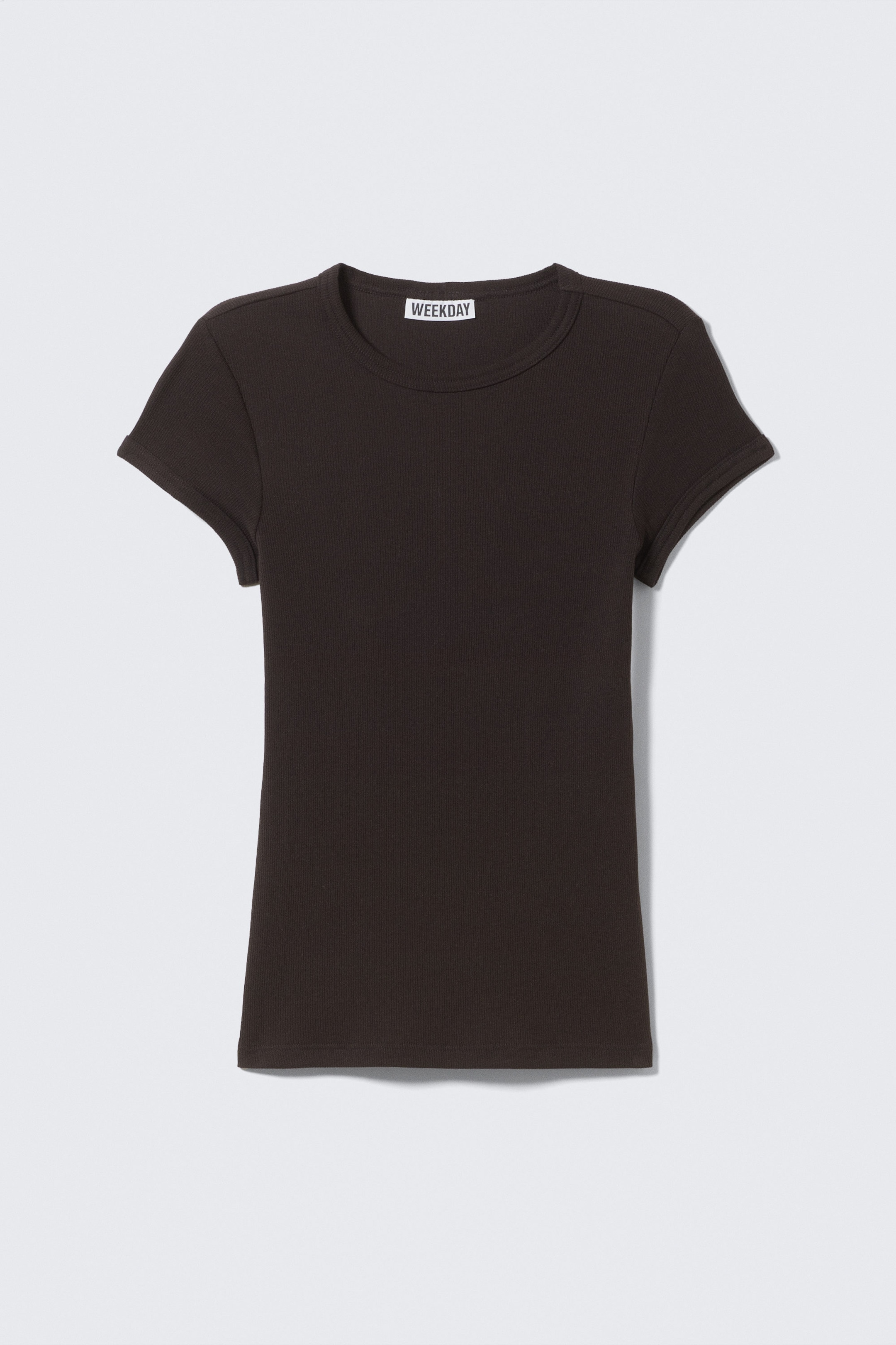 Dark Brown - Slim Fit Ribbed Cotton T-shirt - 1