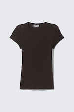 Dunkelbraun - Slim-Fit-T-Shirt aus gerippter Baumwolle - 0