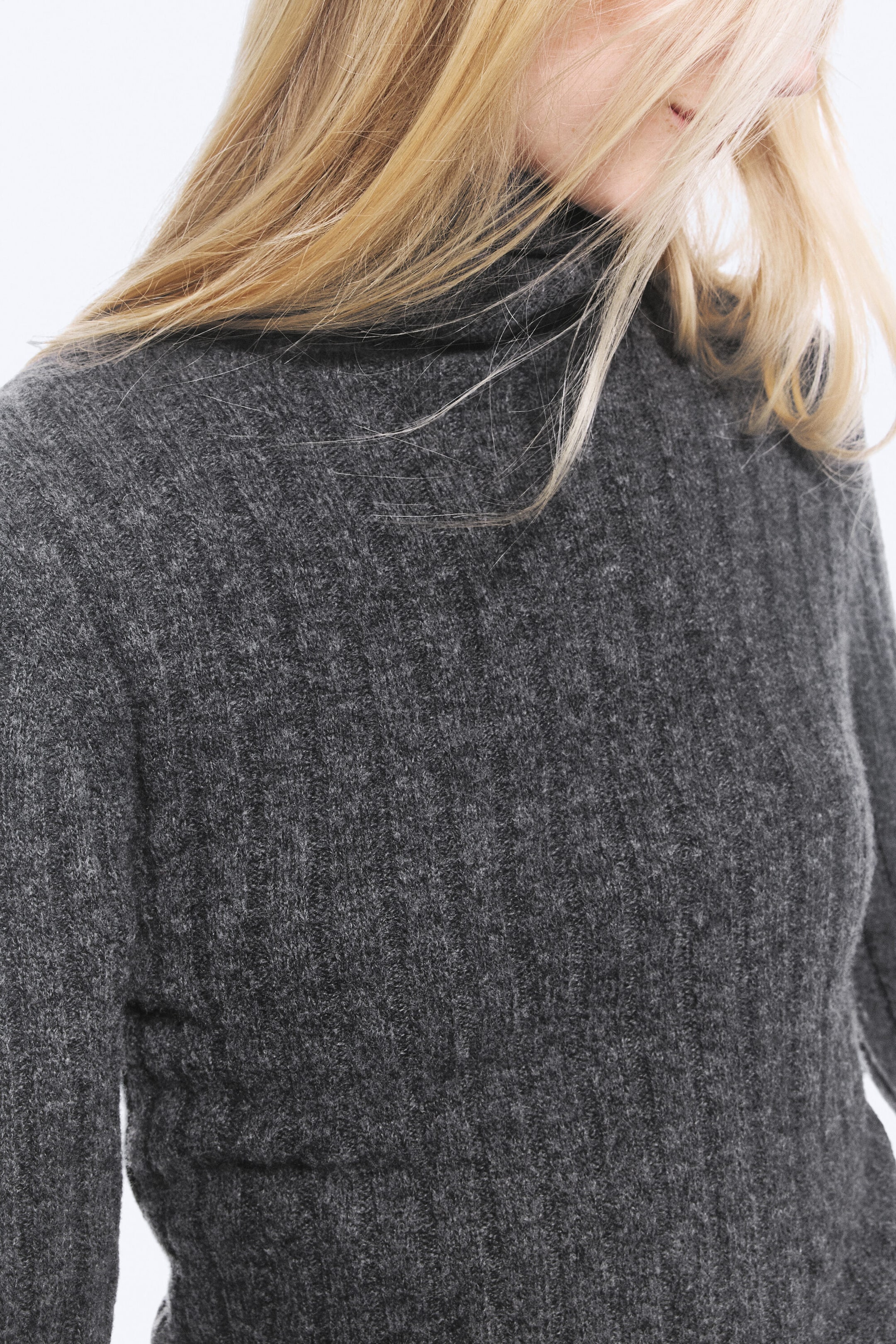 Dark Grey - Flared-Sleeve Wool-Blend Turtleneck Sweater - 2