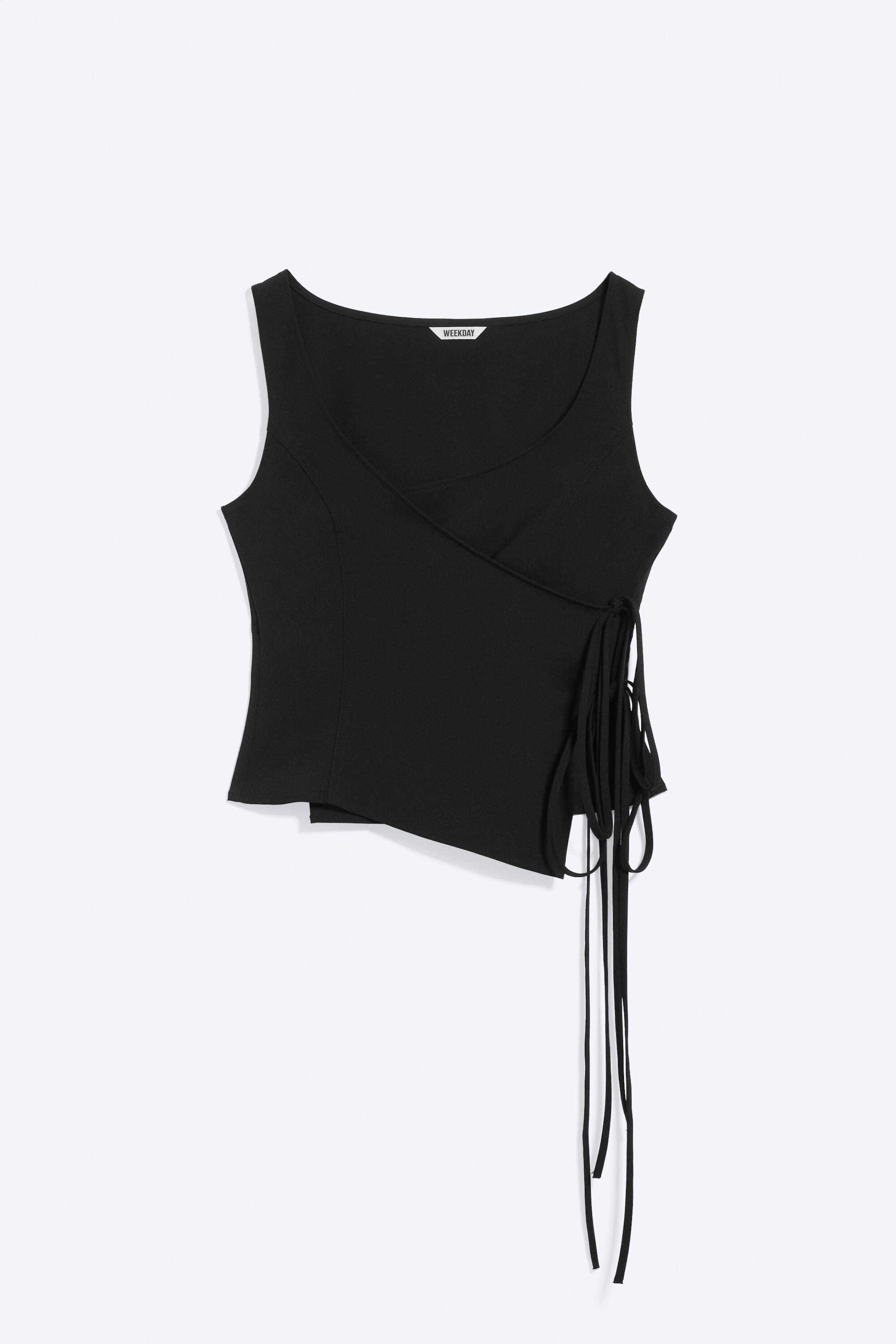 Zwart - Asymmetrische top met wikkelbandjes - 4