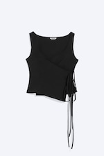 Zwart - Asymmetrische top met wikkelbandjes - 4