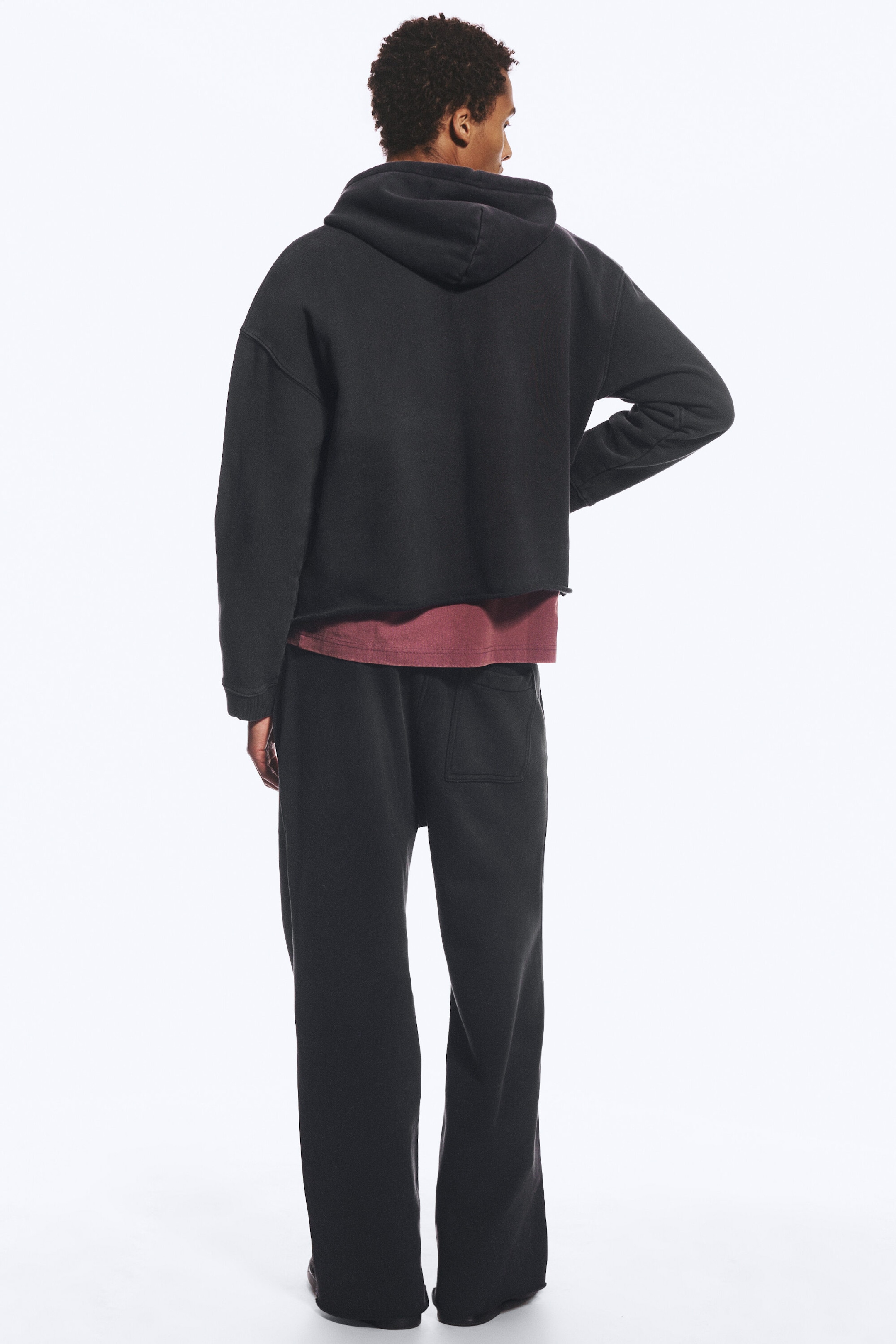 Washed Black - Cropped Loose Boxy Hoodie - 4