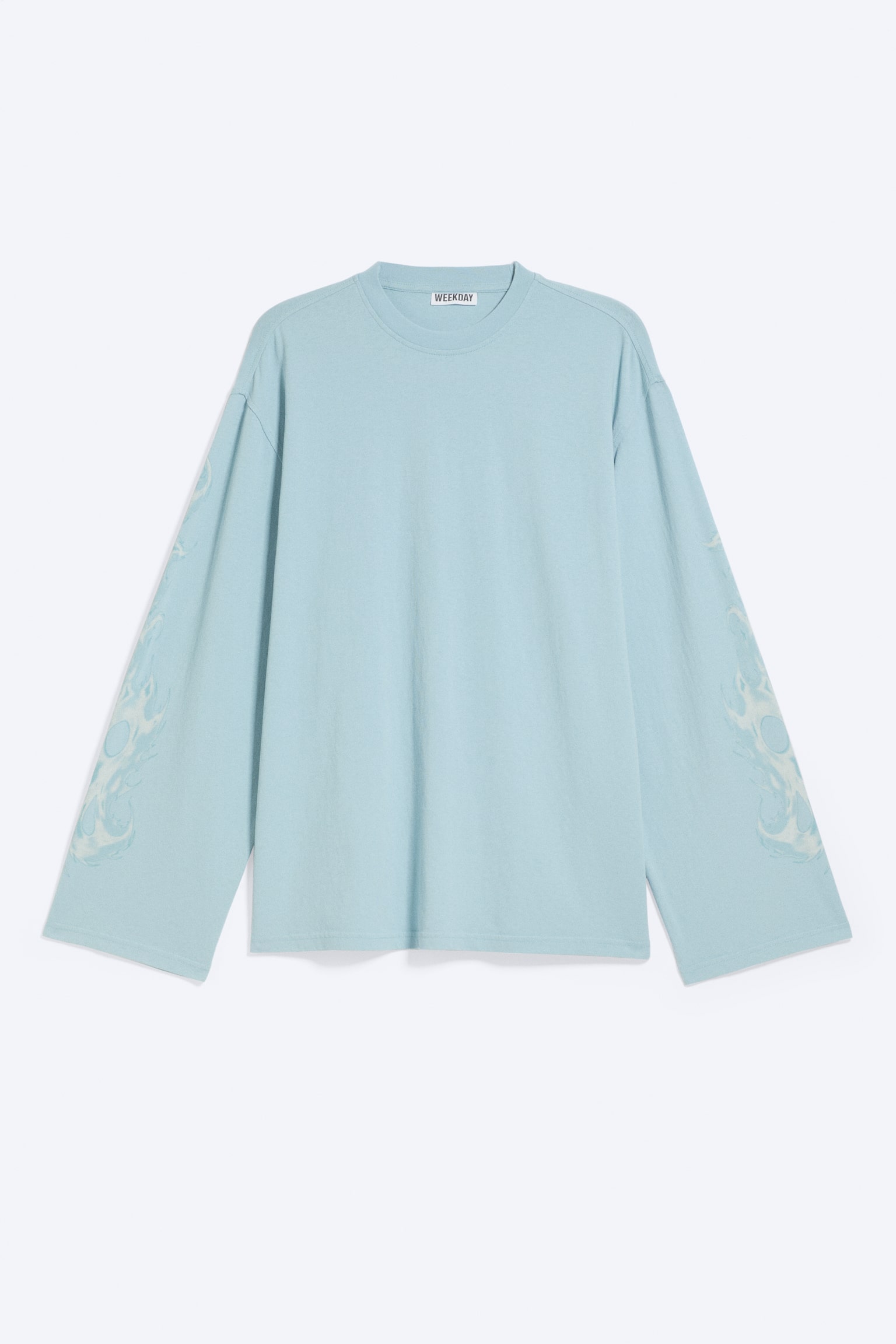 Top oversize cu imprimeu, mâneci lungi - Albastru Prăfuit Deschis - 1