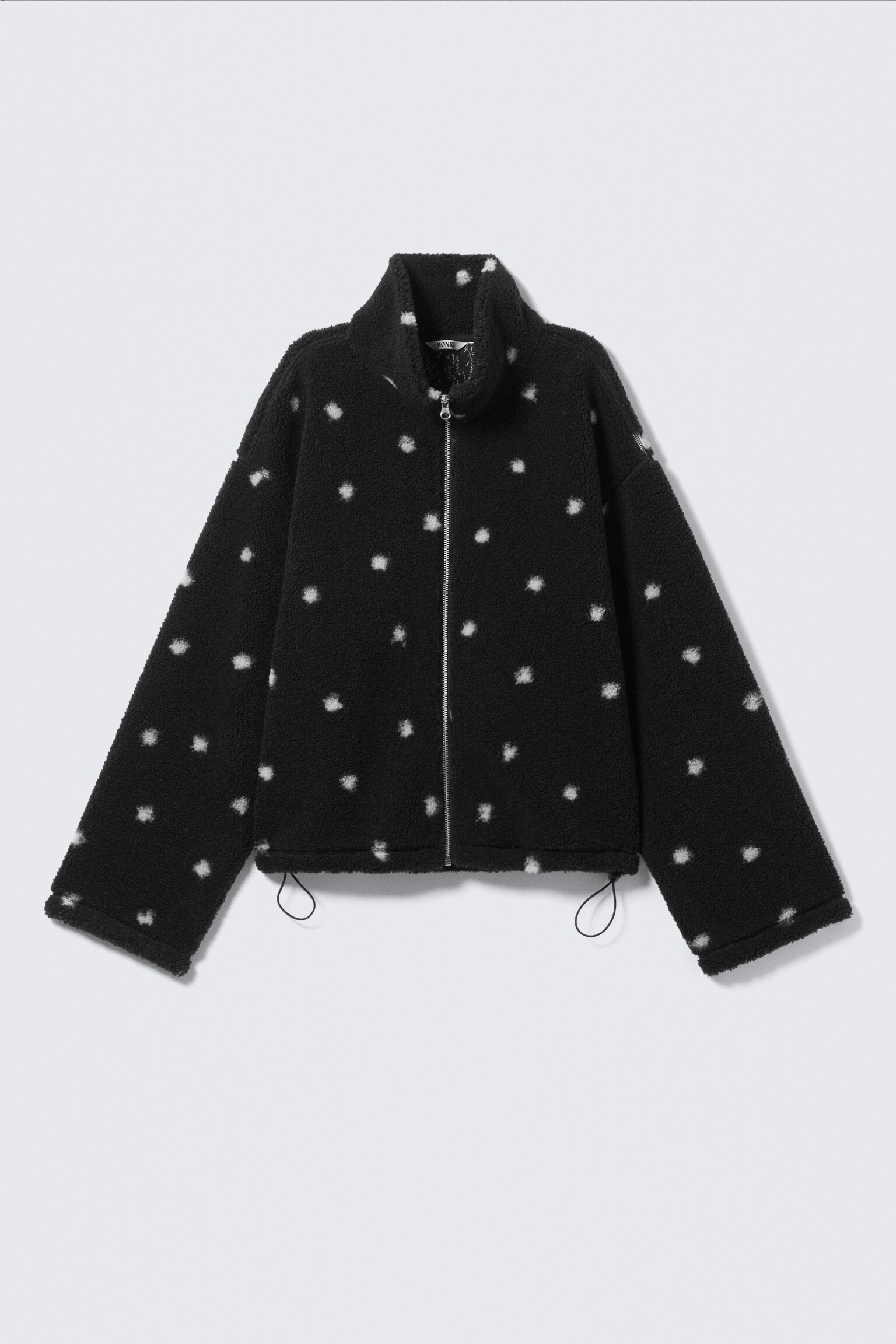 Pile Fleece Zip Jacket - Dotted Black/Beige - Brown Floral Print - 2