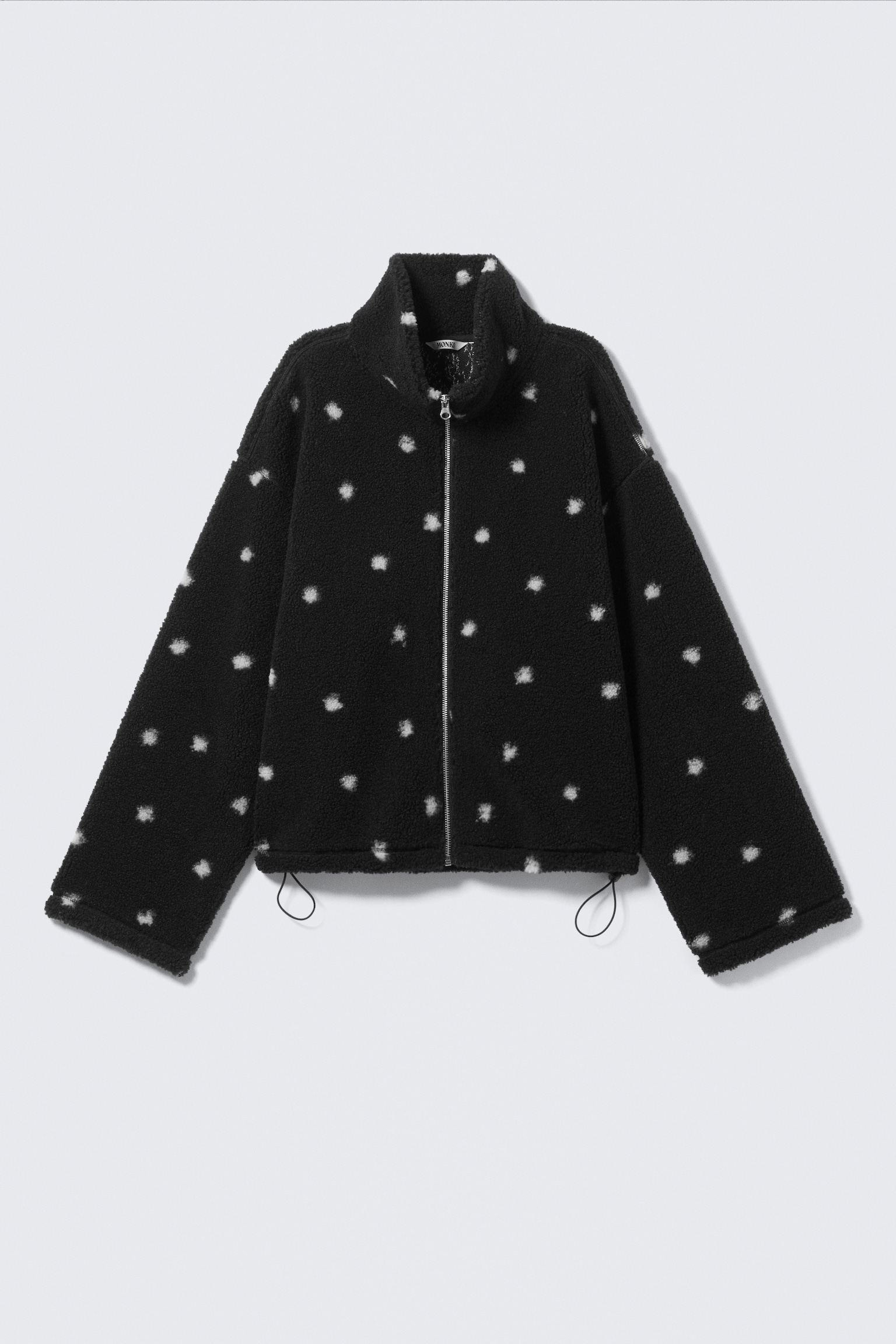 Pile Fleece Zip Jacket - Dotted Black/Beige - Brown Floral Print - 2