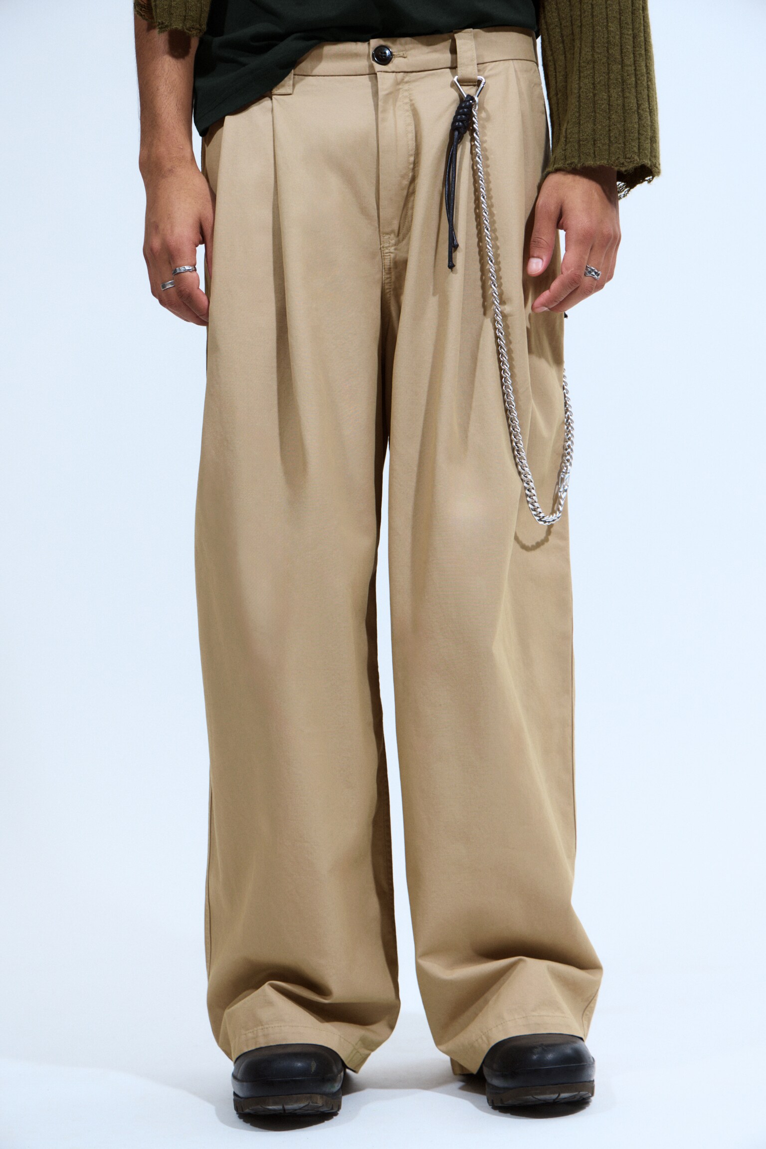 Oversized Pleated Cotton Twill Chinos - Beige - 4