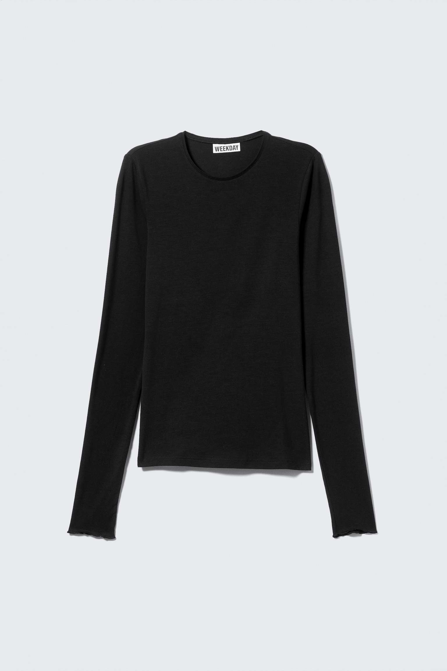 Slim Fit Long-Sleeved Lyocell Top - Black/Light Blue-ish Grey/Petrol - 2
