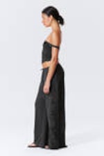 Dark Grey - Broderie Anglaise Loose Fit Trousers - 2