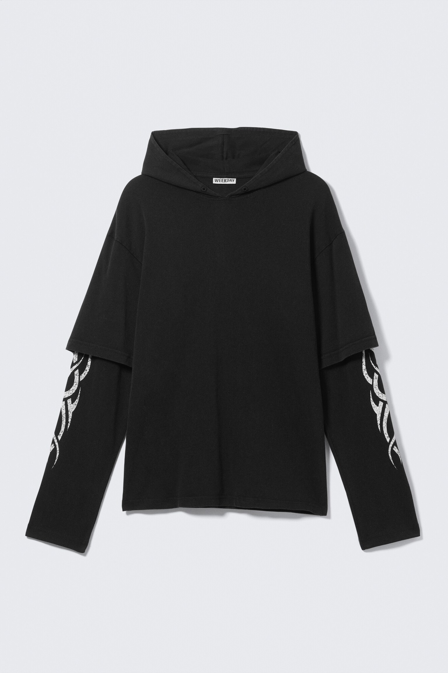 Hosszú ujjú, dupla rétegű, oversized póló - Fekete - Fehér Tribal - 2