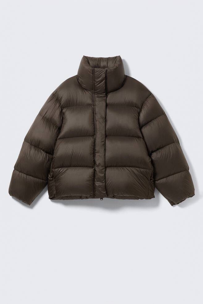 Oversized Recycled Down Puffer Jacket - Marrón oscuro/Verde caqui oscuro - 1
