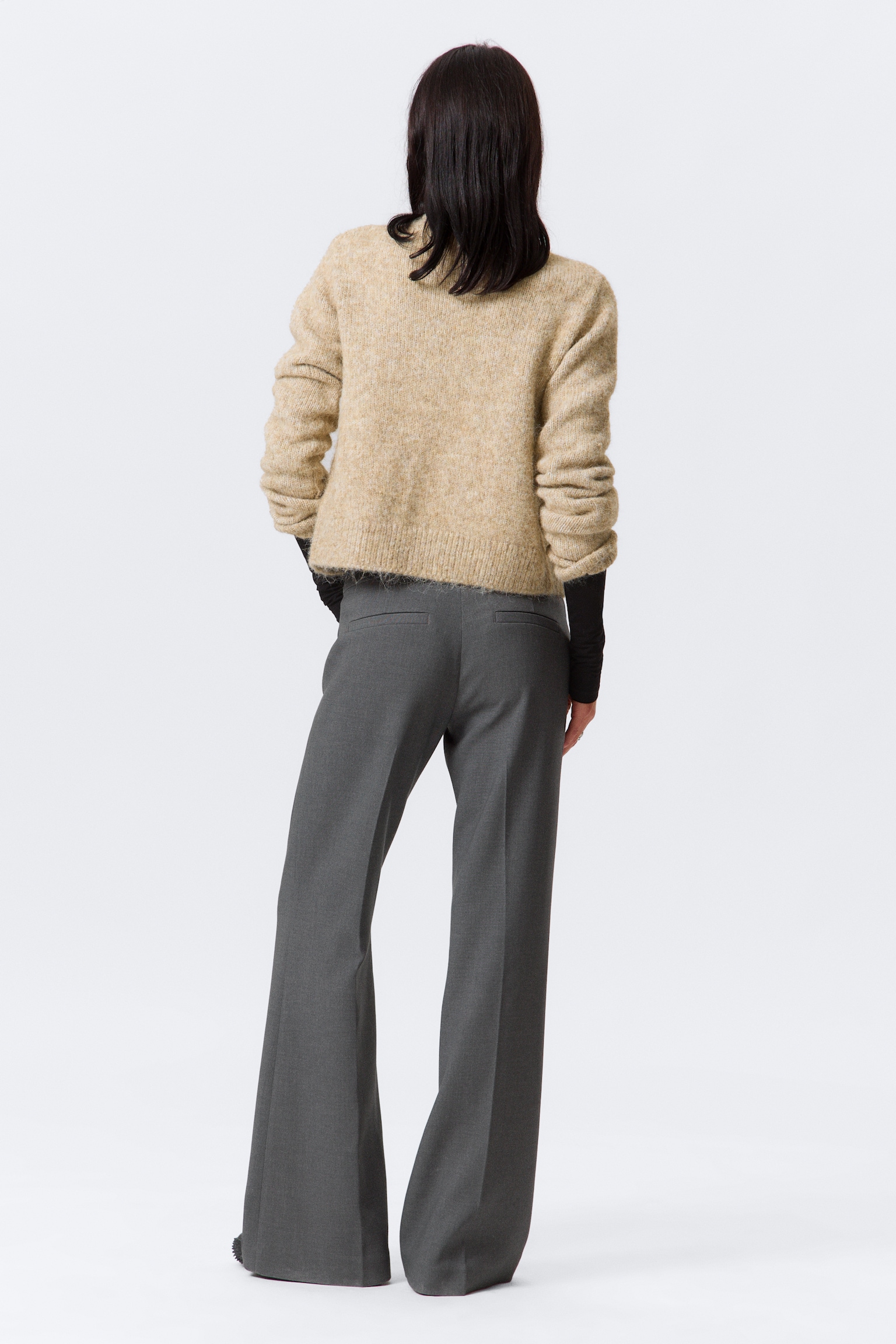 Pantalon de costume évasé taille mi-haute - Gris foncé chiné/Noir - 4