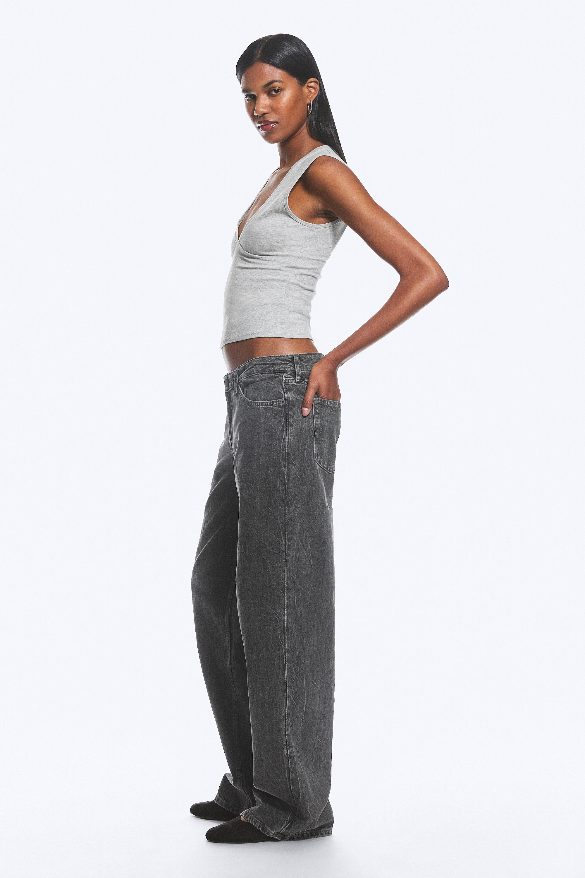 ample low rise loose wide jeans - Risso Black - Black | Weekday WW