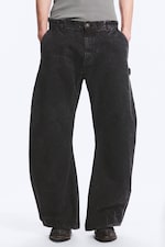 Washed Black - Loose Barrel Leg Workwear Trousers - 3
