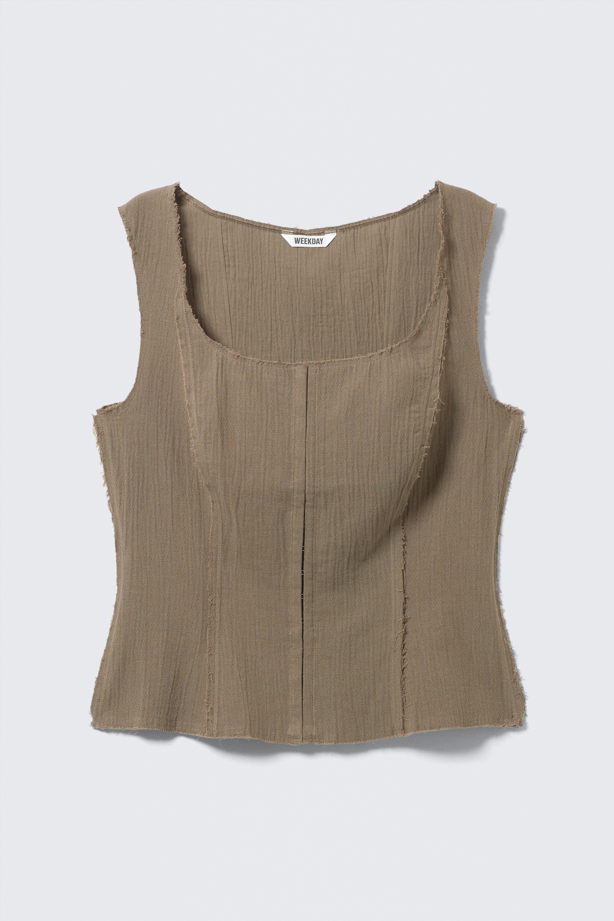 Square Neck Twill Corset Top - Dark Mole/White
