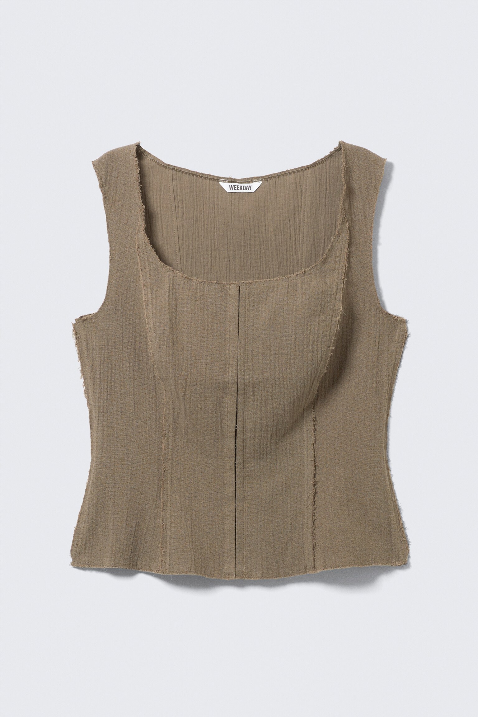 Square Neck Twill Corset Top - Dark Mole/White - 2