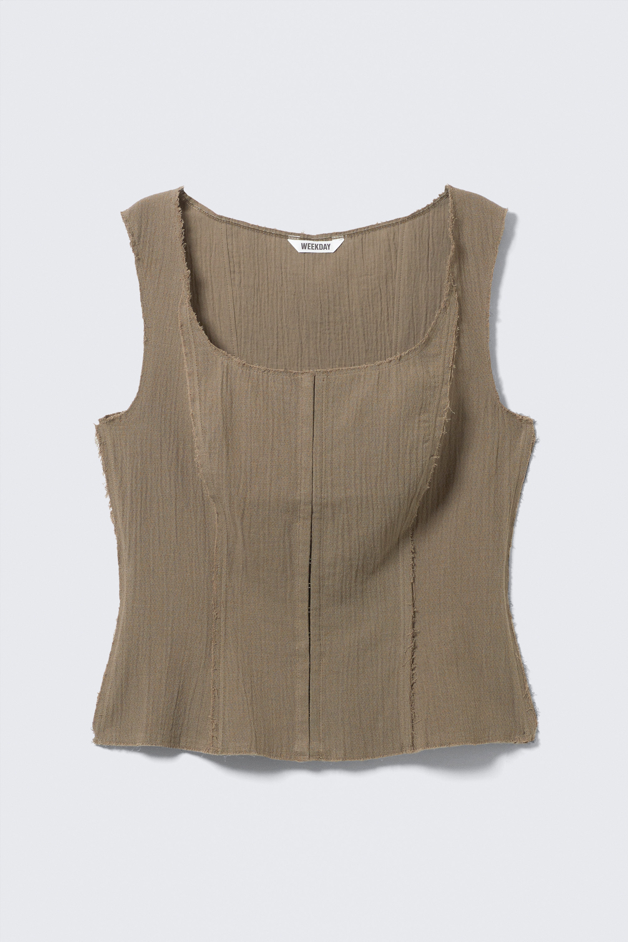 Dunkles Graubraun - Korsett-Top aus Twill mit eckigem Ausschnitt - 4