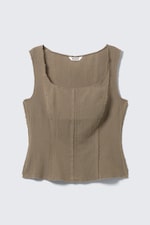 Dunkles Graubraun - Korsett-Top aus Twill mit eckigem Ausschnitt - 0