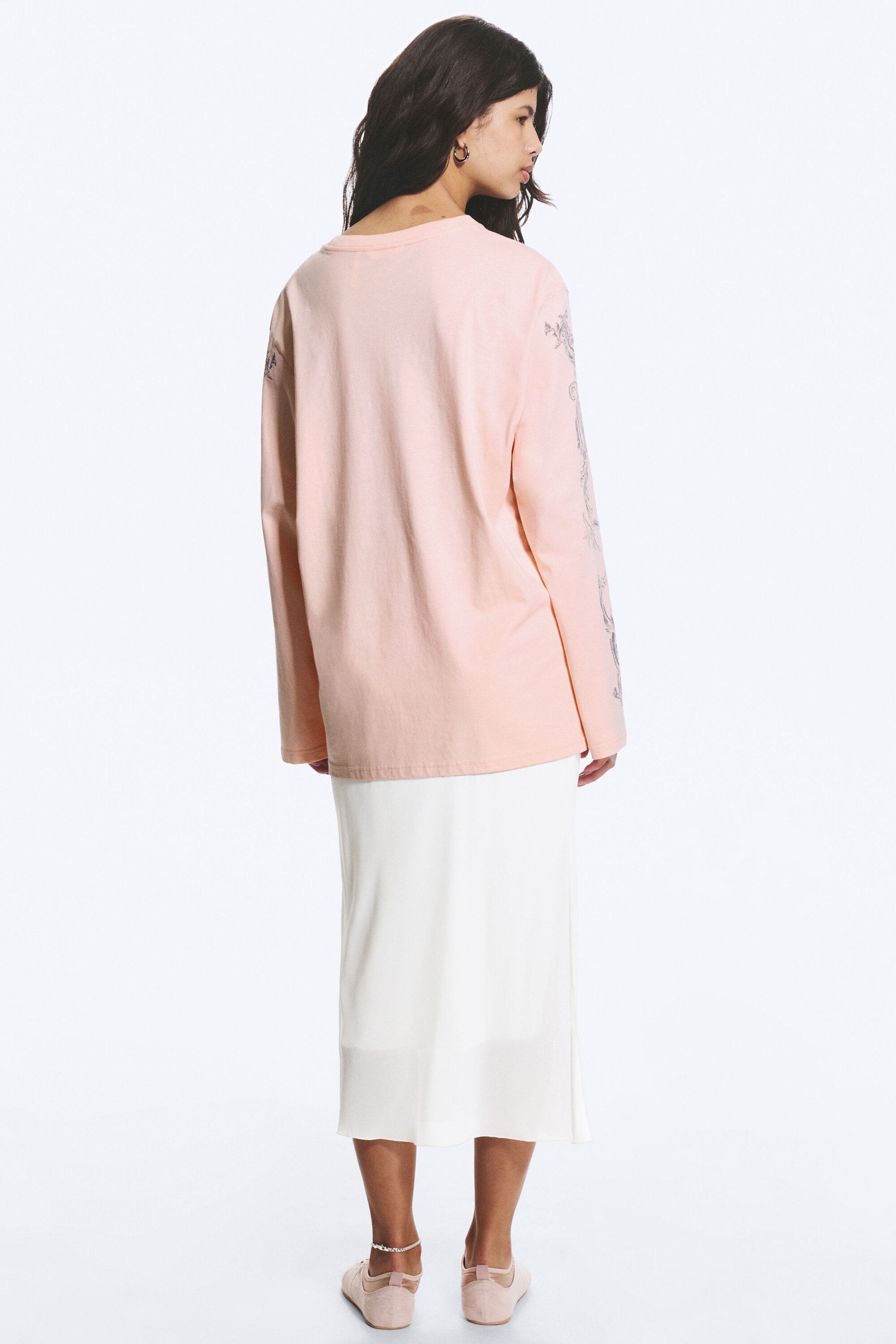 Rose clair imprimé - T-shirt imprimé à manches longues en coton - 2