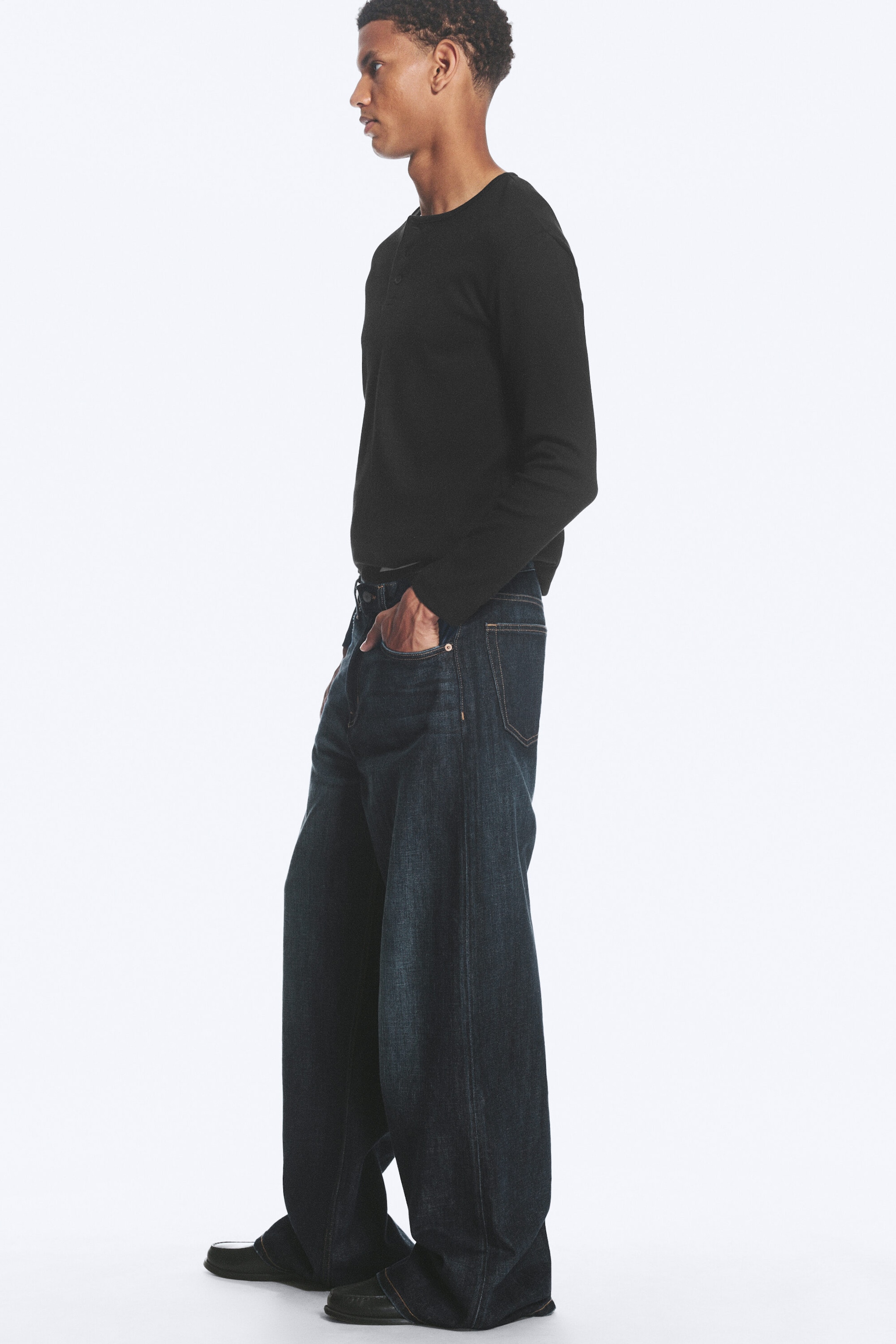 Deep Ocean Blue - Dunkelblau - Solar Regular Waist Loose Wide Unisex Jeans - 3