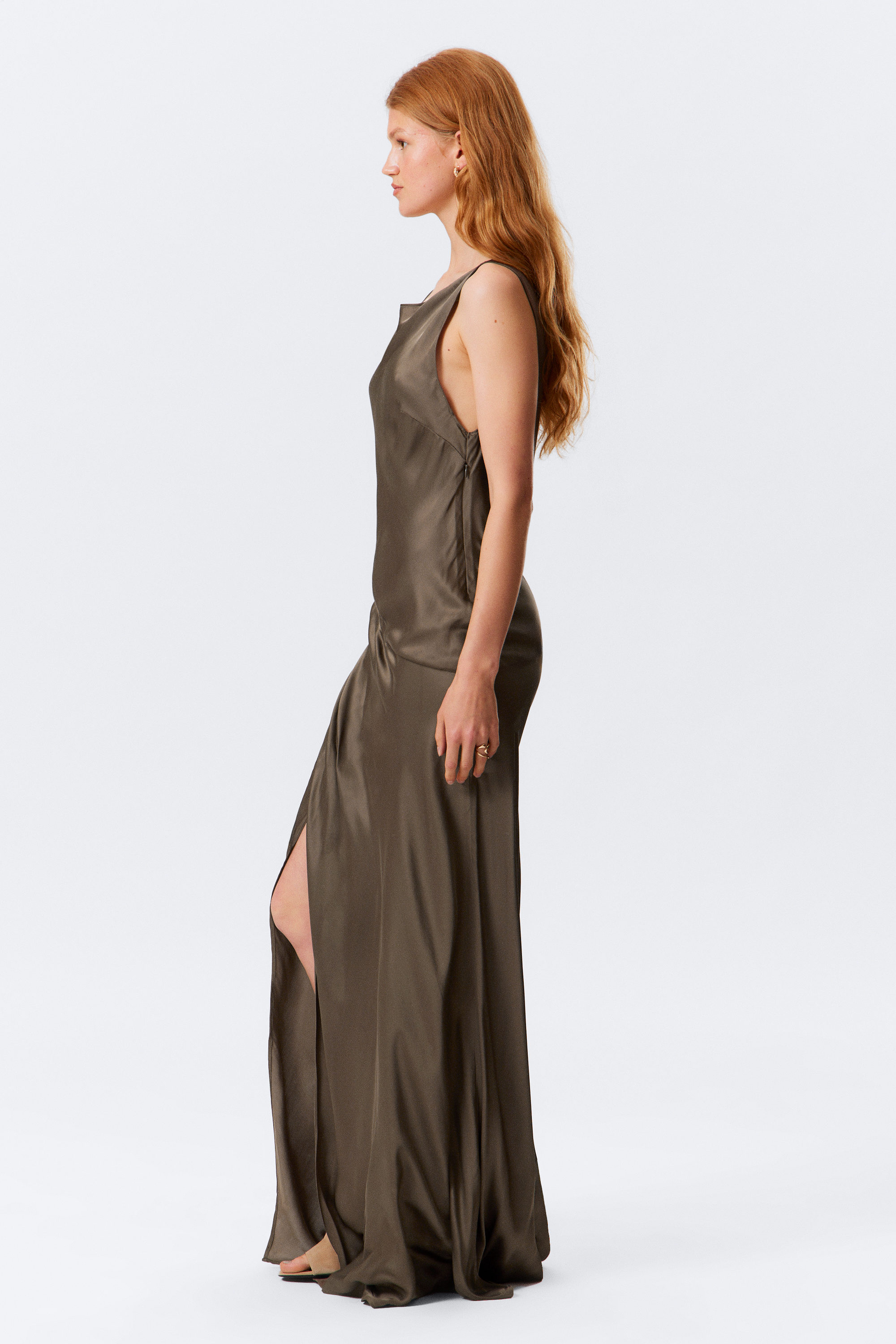Dark Mole - Satin Boat-Neck Maxi Dress - 2